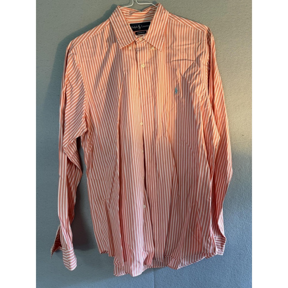 Ralph Lauren Dress Shirt Mens 16.5 34/35 Pink Stripe Custom Fit Long Sleeve